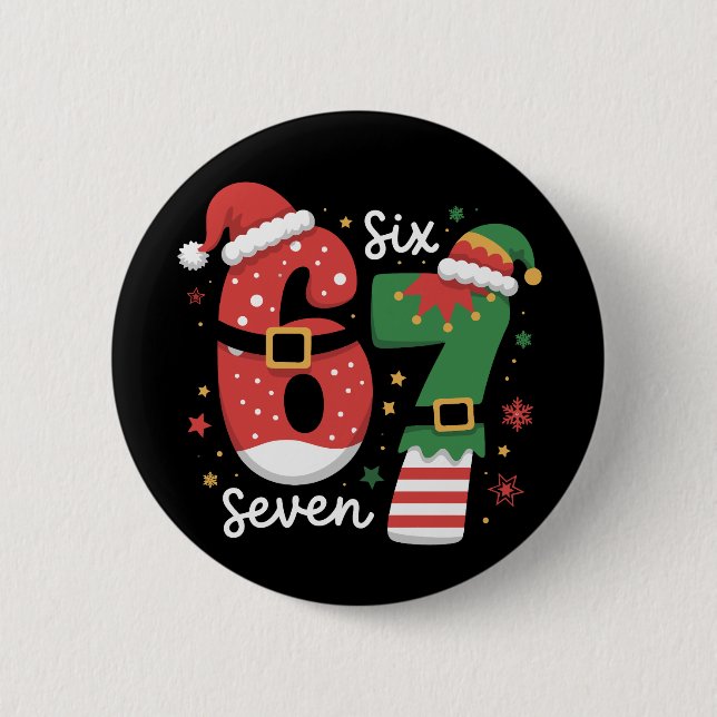Badge Rond 5 Cm 67 Meme Six Seven Elf Christmas Santa Hat (Devant)