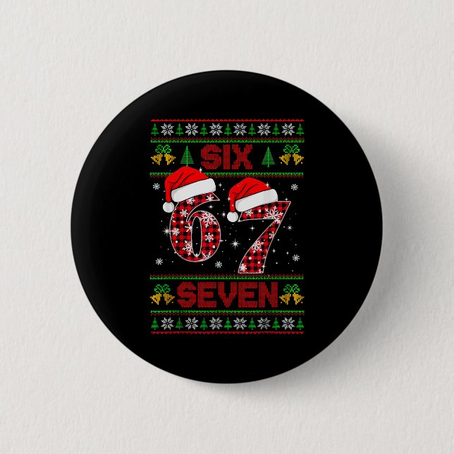 Badge Rond 5 Cm 67 Meme Six Seven Pull Noël Ugly pour Enfants  (Devant)