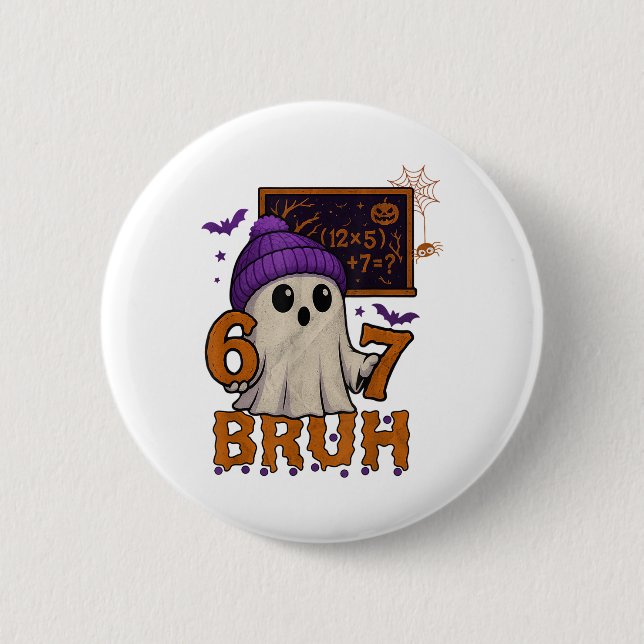 Badge Rond 5 Cm 67 Professeur Halloween Fantôme Six Sept Mème Math (Devant)