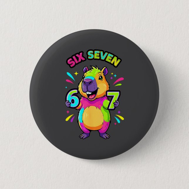 Badge Rond 5 Cm 67 Six Capybara Cartoon Seven Team (Devant)
