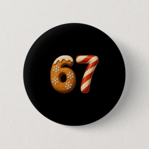 Badge Rond 5 Cm 67 Six Seven 6-7 Pain d'épice Canne de Noël Christ