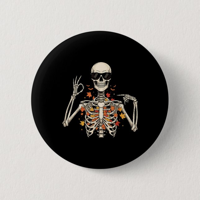Badge Rond 5 Cm 67 squelette mème drôle six sept Gen Alpha Hallowe (Devant)