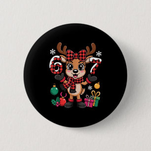 Badge Rond 5 Cm 67 tenue de Noël femme mème renne six sept