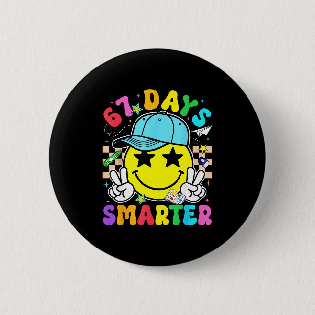 Badge Rond 5 Cm 67th Day Of School 67 Days Smarter Teacher Boy Gir (Devant)