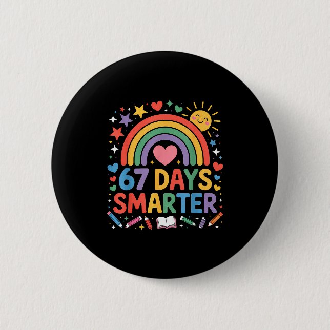 Badge Rond 5 Cm 67th Day Of School Meme 67 Days Smarter Rainbow Ki (Devant)