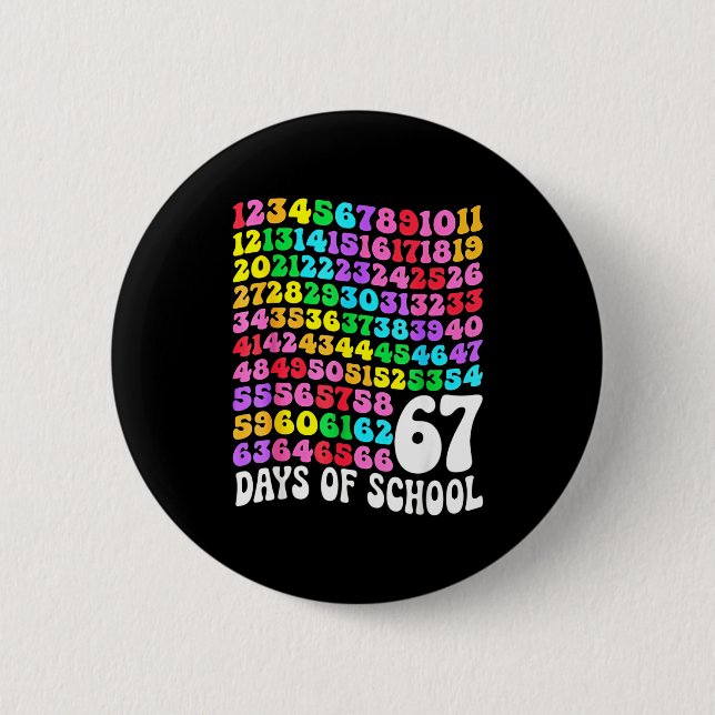 Badge Rond 5 Cm 67th Day Of School Teacher 67 Days Math Numbers  (Devant)