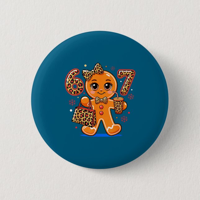 Badge Rond 5 Cm 6 7 Christmas Leopard Gingerbread  (Devant)