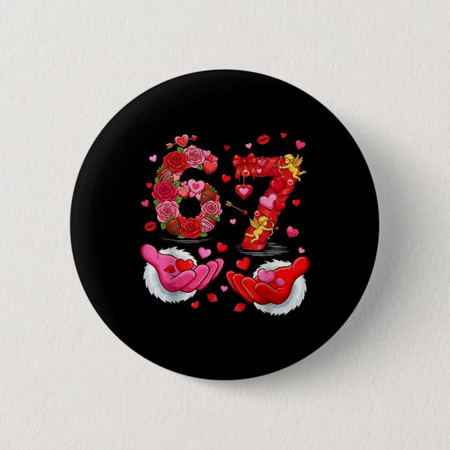 Badge Rond 5 Cm 6 7 Six Seven Valentine Hearts Kids Boys Girls Cut (Devant)