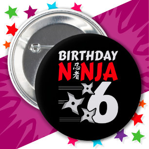 Badge Rond 5 Cm 6 Ans Ninja Party Stars Enfants 6e anniversaire