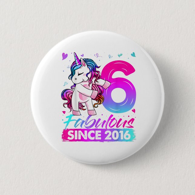 Badge Rond 5 Cm 6 Ans Unicorne Flossant 6e Anniversaire fille (Devant)
