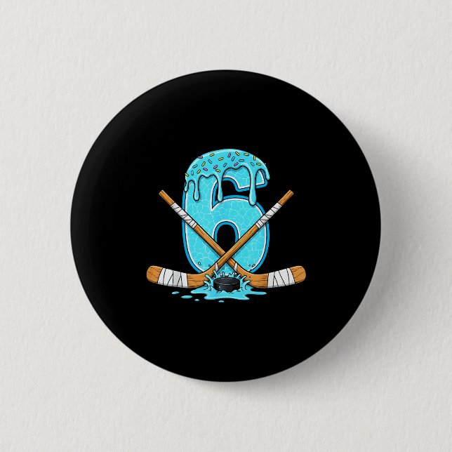 Badge Rond 5 Cm 6 Year Old Hockey Ice Cream Drip Youth 6th Birthda (Devant)