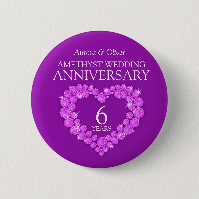 Badge Rond 5 Cm 6e anniversaire mariage améthyste coeur pourpre (Devant)