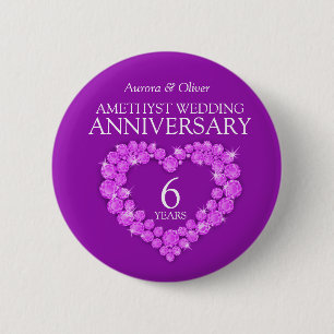 Badge Rond 5 Cm 6e anniversaire mariage améthyste coeur pourpre