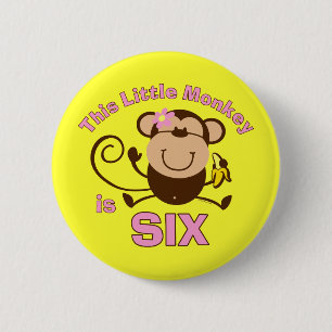 Badge Rond 5 Cm 6ème fille d'anniversaire de petit singe