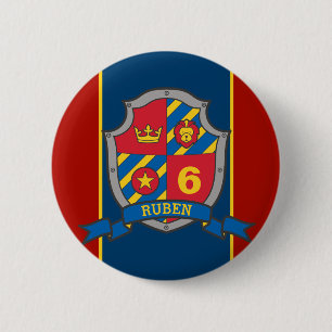 Badge Rond 5 Cm 6ème Goupille bleue rouge d'âge de bouclier de