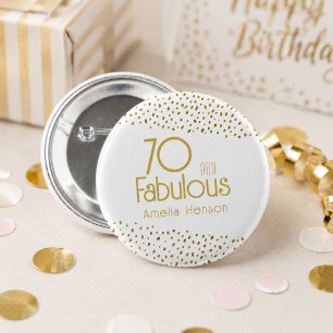 Badge Rond 5 Cm 70 ans et Fabuleux Paillettes Dorées 70e Anniversa