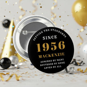 Badge Rond 5 Cm 70e Anniversaire 1956 Élégant Chic Noir Or