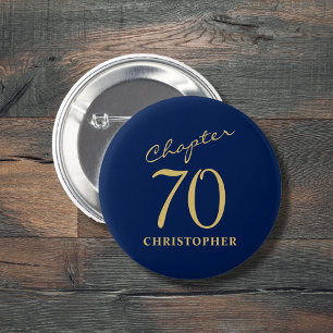 Badge Rond 5 Cm 70e anniversaire Blue Gold