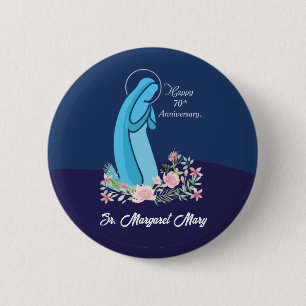 Badge Rond 5 Cm 70e anniversaire de la vie religieuse Nun Fleur ro