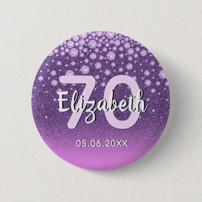Badge Rond 5 Cm 70e anniversaire de parties scintillant diamants r (Devant)