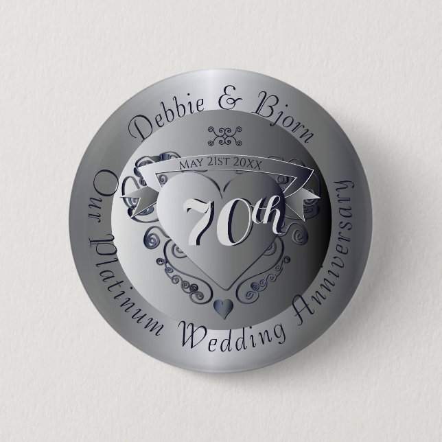 Badge Rond 5 Cm 70e anniversaire du Platinum Heart (Devant)