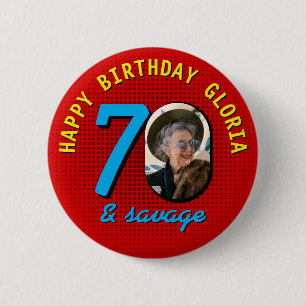 Badge Rond 5 Cm 70e Anniversaire Photo Rétro Personnalisé