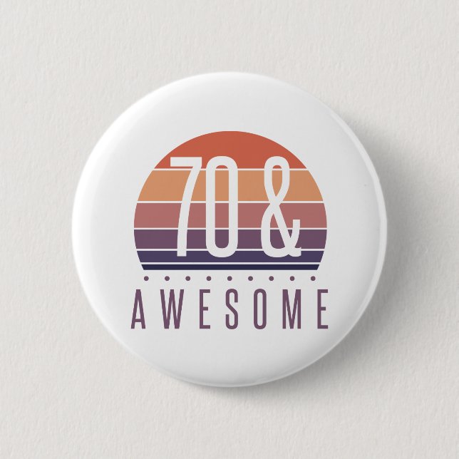 Badge Rond 5 Cm 70e anniversaire Retro Sunset (Devant)