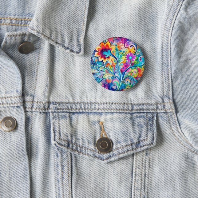 Badge Rond 5 Cm 70s 60s Psychedelic Hippy Retro Hip (En situation)