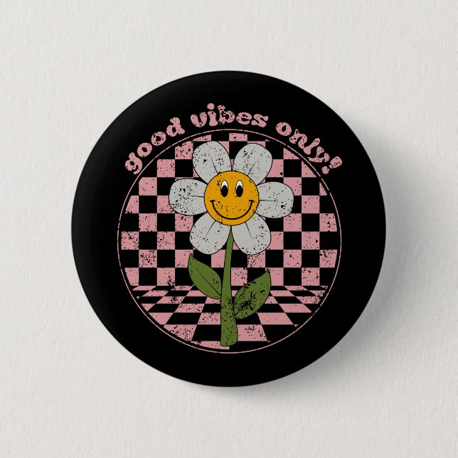 Badge Rond 5 Cm 70's Retro Daisy | Good Vibes Only (Devant)