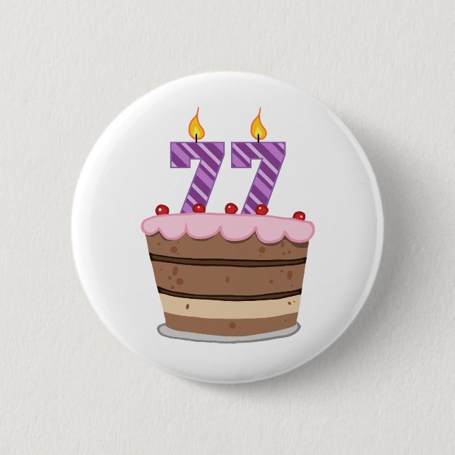 Badge Rond 5 Cm 77 ans sur le gâteau d'anniversaire (Devant)