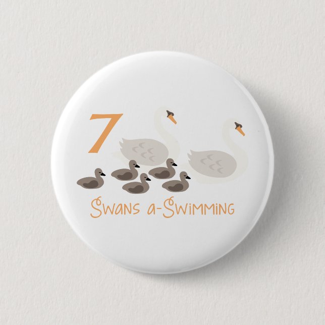 Badge Rond 5 Cm 7 Swans a Natation (Devant)