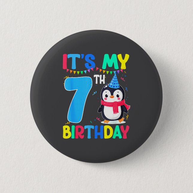Badge Rond 5 Cm 7 Year Old Birthday Penguin Themed It's My 7th Bir (Devant)