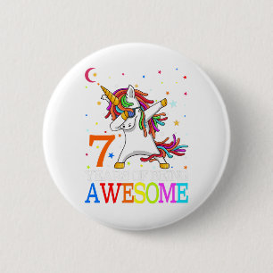 Badge Rond 5 Cm 7e anniversaire Dabbing Unicorn Party Don 7 ans