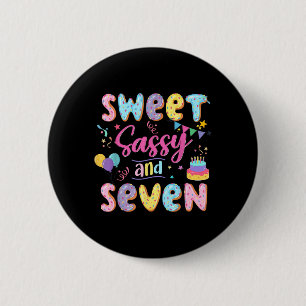 Badge Rond 5 Cm 7e anniversaire fille douce Sassy et sept Donut 7 