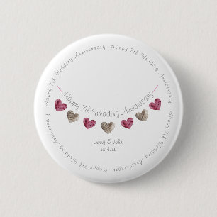 Badge Rond 5 Cm 7e anniversaire mariage battement de coeur de lain
