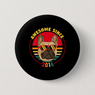 Badge Rond 5 Cm 7e anniversaire Retro French Bulldog Awesome depui