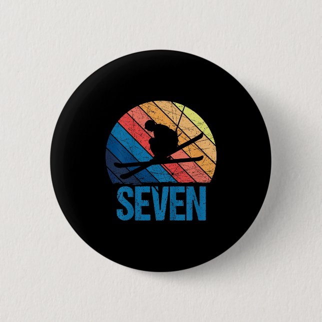 Badge Rond 5 Cm 7e anniversaire Retro Ski Ski 7 ans Garçons Fille (Devant)