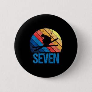 Badge Rond 5 Cm 7e anniversaire rétro ski ski 7 ans garçons fille
