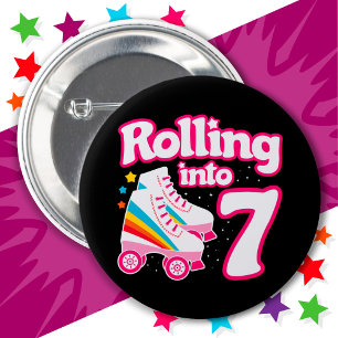Badge Rond 5 Cm 7e anniversaire Roller Skate 7 ans