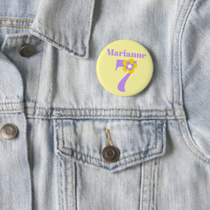 Badge Rond 5 Cm 7e fête d'anniversaire filles jaune violet