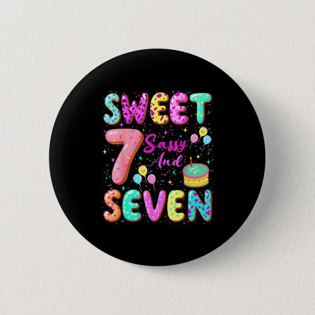 Badge Rond 5 Cm 7th Birthday Girl Donut Sweet Sy And Seven Birthda (Devant)