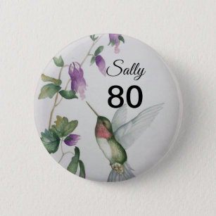 Badge Rond 5 Cm 80e anniversaire Joli Huumingbird Garden Button