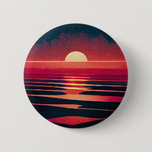 Badge Rond 5 Cm 80s Synthwave Red Sea and Vintage Sunset
