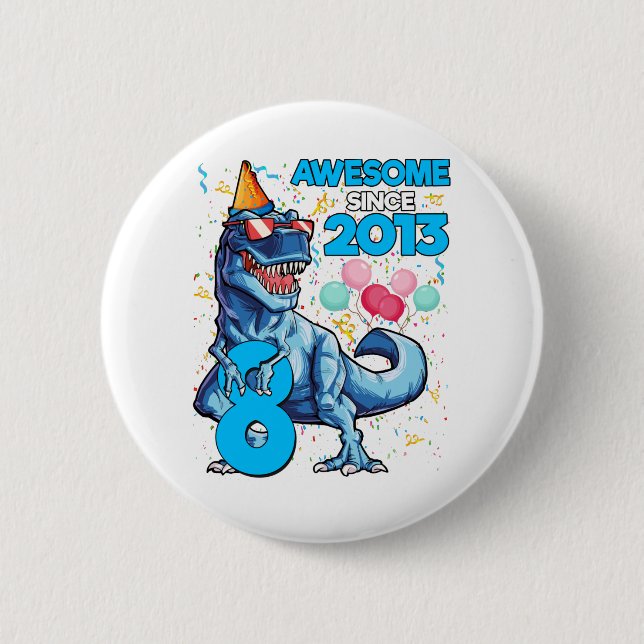 Badge Rond 5 Cm 8 Anniversaire Dinosaur 8 Anniversaire Garçon Enfa (Devant)
