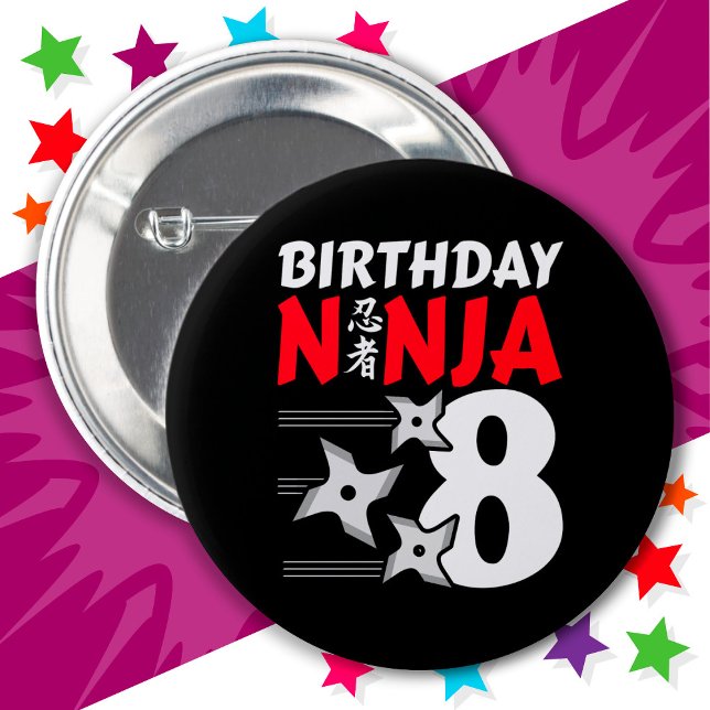 Badge Rond 5 Cm 8 Ans Ninja Party Stars Enfants 8e anniversaire (Créateur téléchargé)