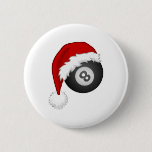 Badge Rond 5 Cm 8 Ball Santa hat Funny noël billard snooker