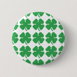 Badge Rond 5 Cm 8 Bit Pixel Lucky Four Leaf Clover