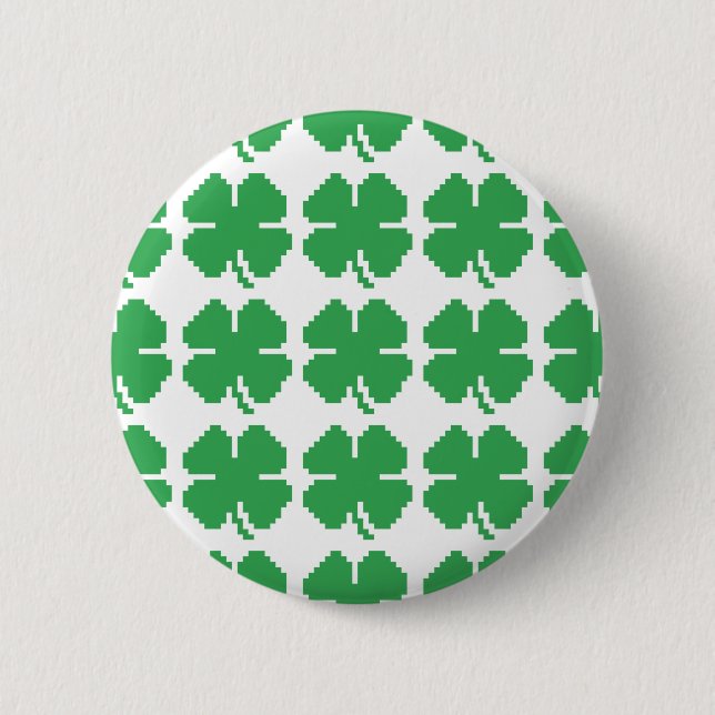 Badge Rond 5 Cm 8 bits Pixel Lucky Four Leaf Clocher (Devant)