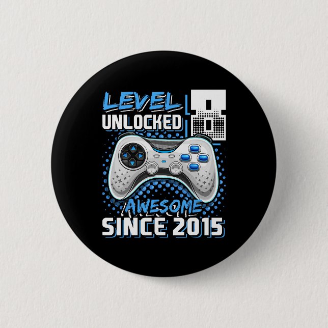 Badge Rond 5 Cm 8 Déverrouillé Awesome 2015 jeu vidéo 8e anniversa (Devant)