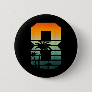 Badge Rond 5 Cm 8e anniversaire Retro Beach été Thème 8 ans